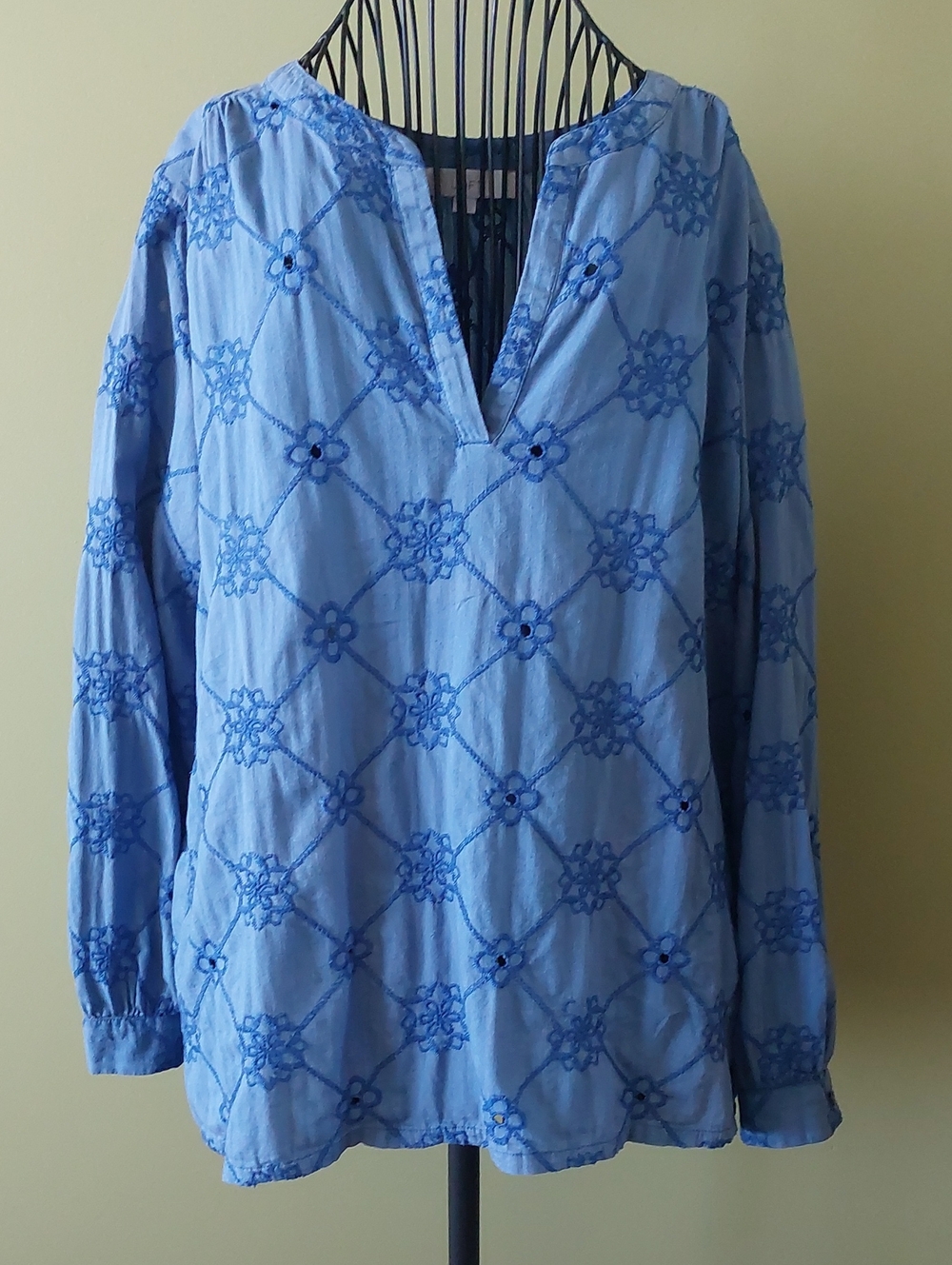 LOFT Light Blue Embroidered V-Neck Tunic